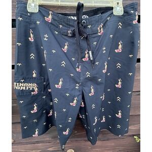 Hinano Tahiti Board Shorts Hula‎ Girl Black and Red Mens Size 32